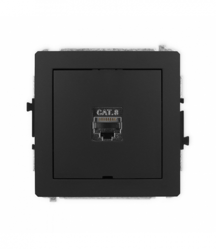 DECO Mechanizm gniazda komputerowego pojedynczego 1xRJ45, kat. 8, ekranowane, 8-stykowy, bez pola opisowego czarny mat Karlik 12DGKBO-11