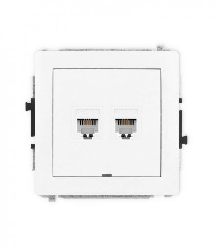 DECO Mechanizm gniazda telefonicznego podwójnego 2xRJ11, 4-stykowy, beznarzędziowe, bez pola opisowego biały mat Karlik 25DGTBO-2