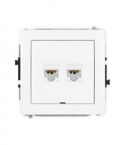 DECO Mechanizm gniazda komputerowego podwójnego 2xRJ45, kat. 6A, 8-stykowy, bez pola opisowego biały mat Karlik 25DGKBO-8