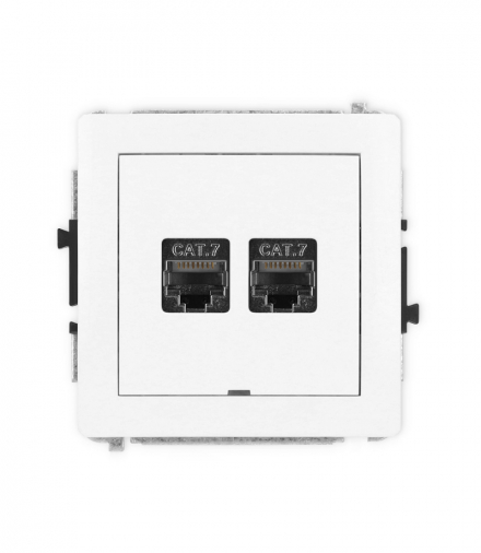 DECO Mechanizm gniazda komputerowego podwójnego 2xRJ45, kat. 7, ekranowane, 8-stykowy, bez pola opisowego biały mat Karlik 25DGKBO-10