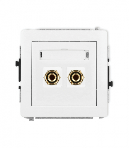 DECO Mechanizm gniazda głośnikowego pojedynczego (typu banan - czerwony i czarny, pozłacany, 4 mm2, do lutowania) biały mat Karlik 25DGG-3