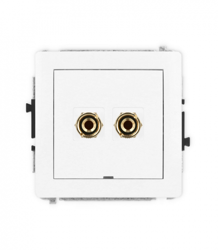 DECO Mechanizm gniazda głośnikowego pojedynczego, bez pola opisowego (typu banan - czerwony i czarny, pozłacany, 4 mm2, do lutowania) biały mat Karlik 25DGGBO-3