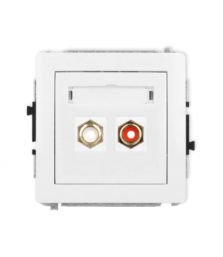 DECO Mechanizm gniazda podwójnego RCA (typu cinch - biały i czerwony, pozłacany) biały mat Karlik 25DGRCA-2