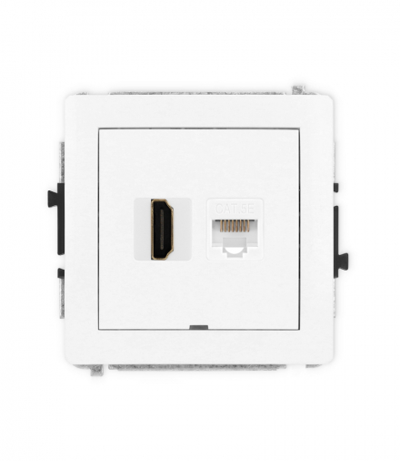 DECO Mechanizm gniazda pojedynczego HDMI 2.0 + gniazda komp. poj. 1xRJ45, kat. 5e, 8-stykowy, bez pola opisowego biały mat Karlik 25DGHKBO
