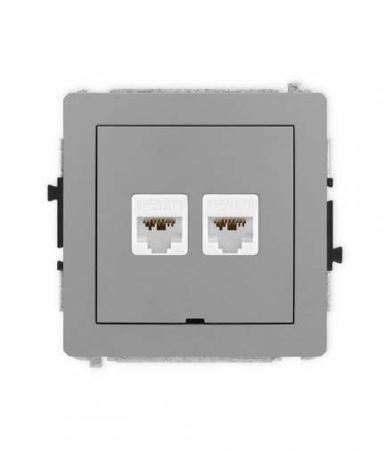 DECO Mechanizm gniazda komputerowego podwójnego 2xRJ45, kat. 6A, 8-stykowy, bez pola opisowego szary mat Karlik 27DGKBO-8
