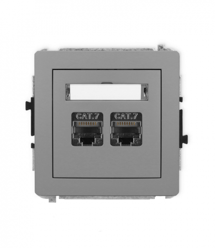 DECO Mechanizm gniazda komputerowego podwójnego 2xRJ45, kat. 7, ekranowane, 8-stykowy szary mat Karlik 27DGK-10