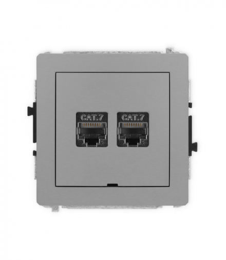 DECO Mechanizm gniazda komputerowego podwójnego 2xRJ45, kat. 7, ekranowane, 8-stykowy, bez pola opisowego szary mat Karlik 27DGKBO-10
