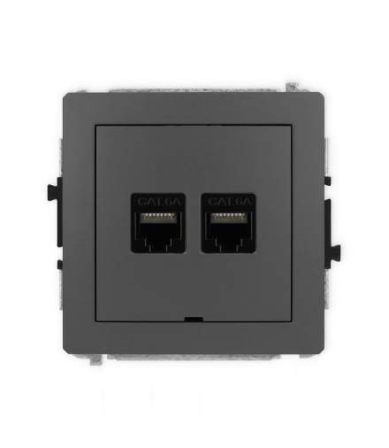 DECO Mechanizm gniazda komputerowego podwójnego 2xRJ45, kat. 6A, 8-stykowy, bez pola opisowego grafitowy mat Karlik 28DGKBO-8