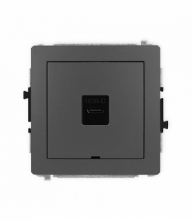 DECO Mechanizm gniazda pojedynczego 1xUSB C-C, bez pola opisowego grafitowy mat Karlik 28DGUSBBO-7