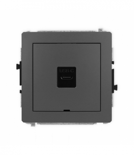 DECO Mechanizm gniazda pojedynczego 1xUSB C-C, bez pola opisowego grafitowy mat Karlik 28DGUSBBO-7