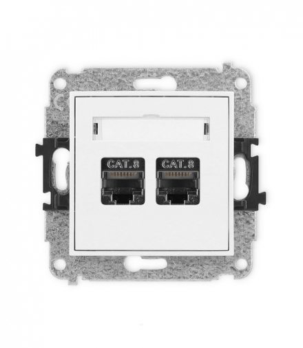 MINI Mechanizm gniazda komputerowego podwójnego 2xRJ45, kat. 8, ekranowane, 8-stykowy biały Karlik MGK-12
