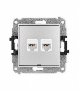 MINI Mechanizm gniazda komputerowego podwójnego 2xRJ45, kat. 6A, 8-stykowy, bez pola opisowego Srebrny Karlik 7MGKBO-8