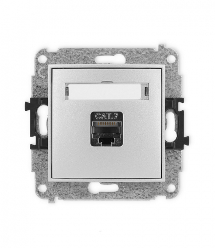 MINI Mechanizm gniazda komputerowego pojedynczego 1xRJ45, kat. 7, ekranowane, 8-stykowy Srebrny Karlik 7MGK-9