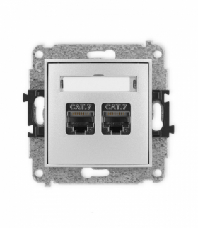 MINI Mechanizm gniazda komputerowego podwójnego 2xRJ45, kat. 7, ekranowane, 8-stykowy Srebrny Karlik 7MGK-10