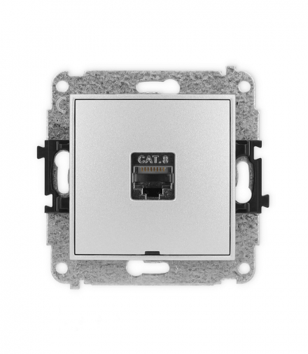 MINI Mechanizm gniazda komputerowego pojedynczego 1xRJ45, kat. 8, ekranowane, 8-stykowy, bez pola opisowego Srebrny Karlik 7MGKBO-11