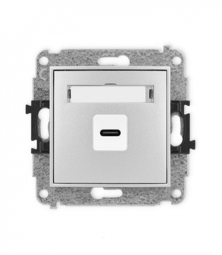 MINI Mechanizm gniazda pojedynczego 1xUSB C-C Srebrny Karlik 7MGUSB-7