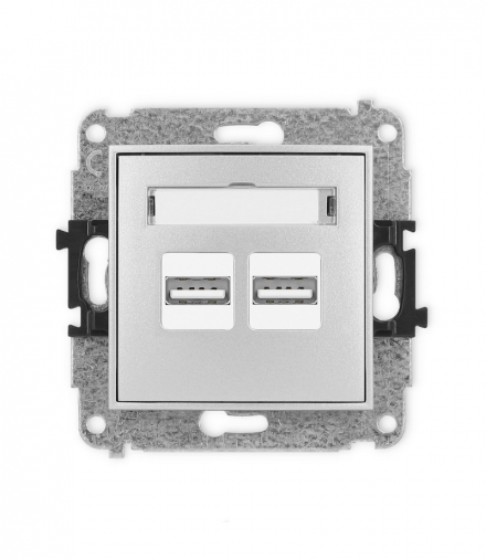 MINI Mechanizm ładowarki USB podwójnej, 5V, 3.1A Srebrny Karlik 7MCUSB-6