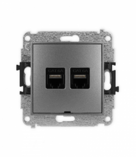 MINI Mechanizm gniazda komputerowego podwójnego 2xRJ45, kat. 6A, 8-stykowy, bez pola opisowego grafitowy Karlik 11MGKBO-8
