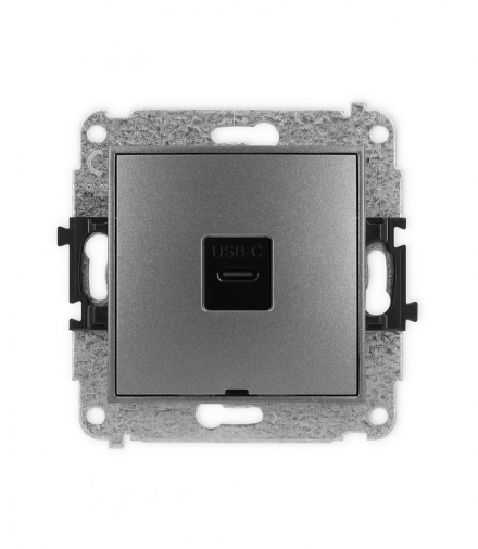 MINI Mechanizm gniazda pojedynczego 1xUSB C-C, bez pola opisowego grafitowy Karlik 11MGUSBBO-7