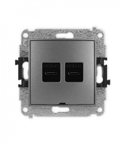 MINI Mechanizm gniazda podwójnego 2xUSB C-C, bez pola opisowego grafitowy Karlik 11MGUSBBO-8