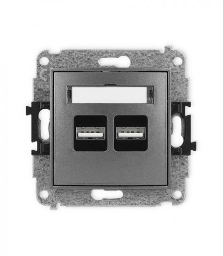 MINI Mechanizm ładowarki USB podwójnej, 5V, 3.1A grafitowy Karlik 11MCUSB-6