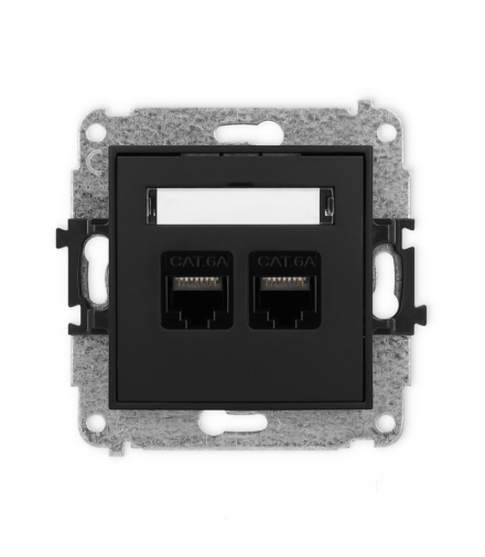 MINI Mechanizm gniazda komputerowego podwójnego 2xRJ45, kat. 6A, 8-stykowy czarny mat Karlik 12MGK-8