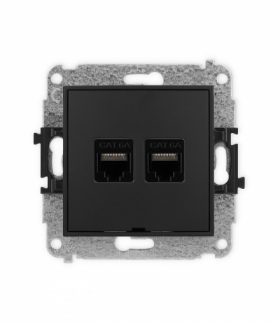 MINI Mechanizm gniazda komputerowego podwójnego 2xRJ45, kat. 6A, 8-stykowy, bez pola opisowego czarny mat Karlik 12MGKBO-8