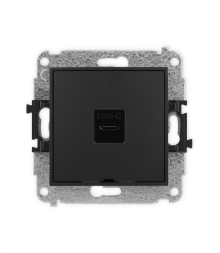 MINI Mechanizm gniazda pojedynczego 1xUSB C-C, bez pola opisowego czarny mat Karlik 12MGUSBBO-7