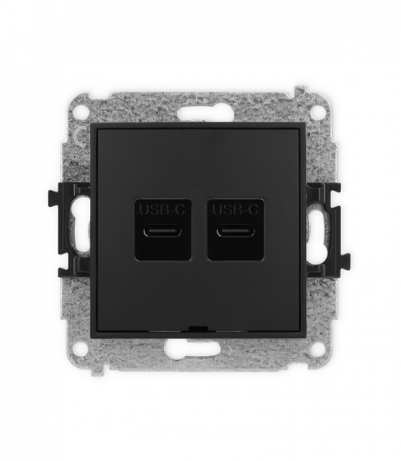 MINI Mechanizm gniazda podwójnego 2xUSB C-C, bez pola opisowego czarny mat Karlik 12MGUSBBO-8