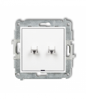 MINI Mechanizm łącznika jednobiegunowego ze schodowym w stylu amerykańskim (dwa klawisze bez piktogramów, osobne zasilanie) biały mat Karlik 25MWPUS-10.21