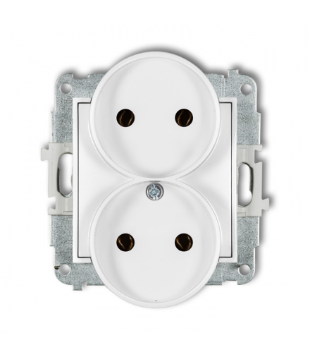 MINI Mechanizm gniazda podwójnego do ramki bez uziemienia 2x2P (bez przesłon torów prądowych) biały mat Karlik 25MGPR-2