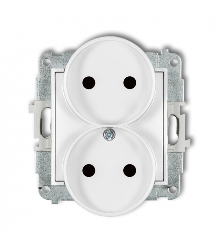 MINI Mechanizm gniazda podwójnego do ramki bez uziemienia 2x2P (przesłony torów prądowych) biały mat Karlik 25MGPR-2p