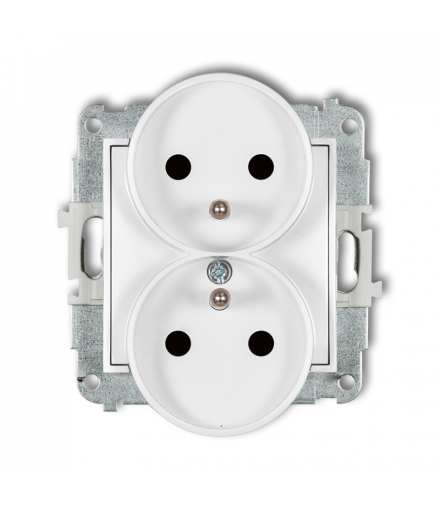 MINI Mechanizm gniazda podwójnego do ramki z uziemieniem 2x(2P+Z) (przesłony torów prądowych) biały mat Karlik 25MGPR-2zp