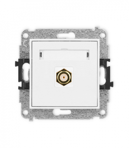 MINI Mechanizm gniazda antenowego pojedynczego typu F (SAT) pozłacany biały mat Karlik 25MGF-1.1