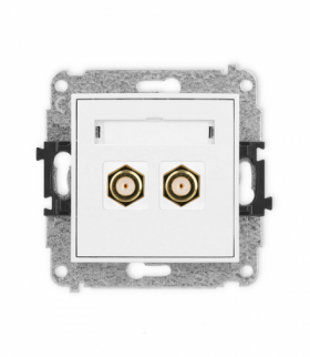 MINI Mechanizm gniazda antenowego podwójnego typu F (SAT) pozłacany biały mat Karlik 25MGF-2.1