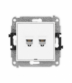 MINI Mechanizm gniazda telefonicznego podwójnego 2xRJ11, 4-stykowy, beznarzędziowe, bez pola opisowego biały mat Karlik 25MGTBO-2
