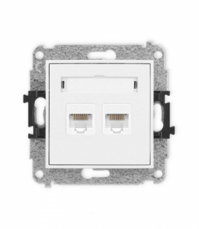 MINI Mechanizm gniazda komputerowego podwójnego 2xRJ45, kat. 5e, 8-stykowy biały mat Karlik 25MGK-2