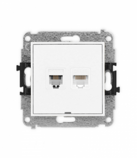 MINI Mechanizm gniazda telefonicznego pojedynczego 1xRJ11 + komputerowego pojedynczego 1xRJ45, kat. 5e, 8-stykowy, beznarzędziowe, bez pola opisowego biały mat Karlik 25MGTKBO