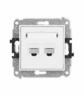 MINI Mechanizm gniazda komputerowego podwójnego 2xRJ45, kat. 6, 8-stykowy biały mat Karlik 25MGK-4