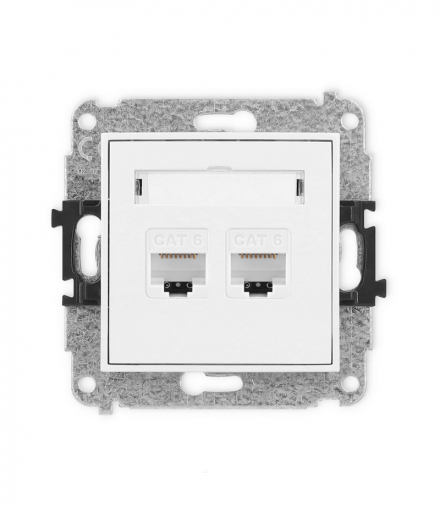 MINI Mechanizm gniazda komputerowego podwójnego 2xRJ45, kat. 6, 8-stykowy biały mat Karlik 25MGK-4
