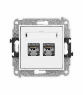 MINI Mechanizm gniazda komputerowego podwójnego 2xRJ45, kat. 6, ekranowane, 8-stykowy biały mat Karlik 25MGK-6