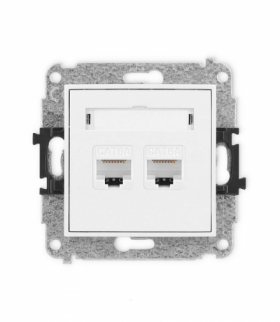 MINI Mechanizm gniazda komputerowego podwójnego 2xRJ45, kat. 6A, 8-stykowy biały mat Karlik 25MGK-8