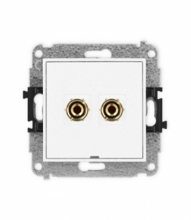 MINI Mechanizm gniazda głośnikowego pojedynczego, bez pola opisowego (typu banan - czerwony i czarny, pozłacany, 4 mm2, do lutowania) biały mat Karlik 25MGGBO-3