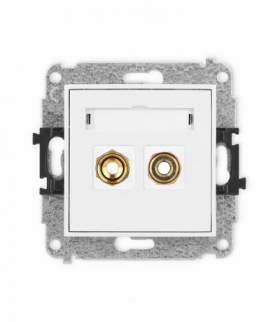 MINI Mechanizm gniazda głośnikowego pojedynczego (typu banan - czerwony i czarny, pozłacany, 4 mm2, skręcany) biały mat Karlik 25MGG-4