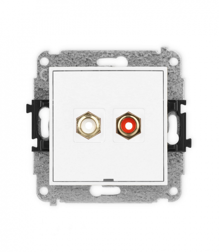 MINI Mechanizm gniazda podwójnego RCA, bez pola opisowego (typu cinch - biały i czerwony, pozłacany) biały mat Karlik 25MGRCABO-2