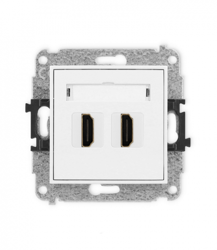 MINI Mechanizm gniazda podwójnego HDMI 2.0, bez pola opisowego biały mat Karlik 25MHDMIBO-4