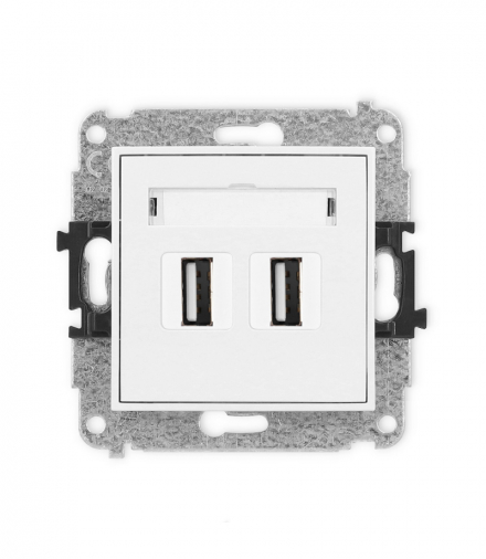 MINI Mechanizm gniazda podwójnego 2xUSB A-A 2.0 biały mat Karlik 25MGUSB-2