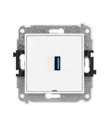 MINI Mechamizm gniazda pojedynczego USB A-A 3.0, bez pola opisowego biały mat Karlik 25MGUSBBO-5