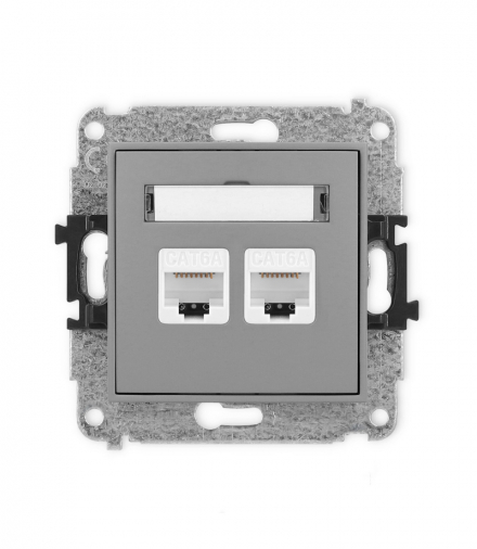 MINI Mechanizm gniazda komputerowego podwójnego 2xRJ45, kat. 6A, 8-stykowy szary mat Karlik 27MGK-8