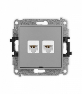 MINI Mechanizm gniazda komputerowego podwójnego 2xRJ45, kat. 6A, 8-stykowy, bez pola opisowego szary mat Karlik 27MGKBO-8